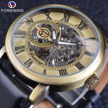 

Forsining Mechanical Watches for Men Sport Steampunk Design Genuine Leather Strap Classic Skeleton Wrist Watch Transparent Case