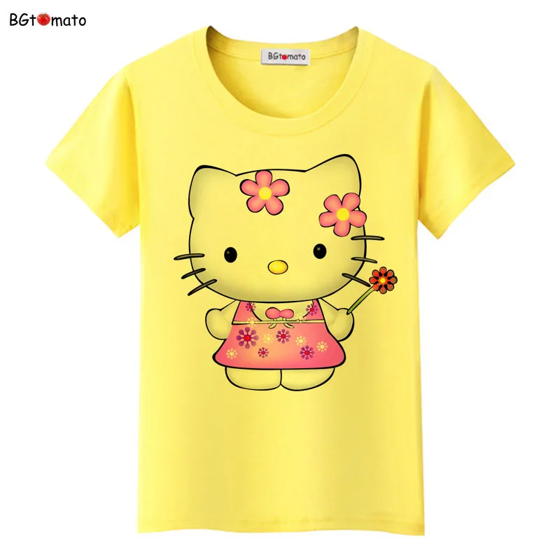 BGtomato hello kitty, милые футболки с героями мультфильмов, женская летняя классная одежда, брендовые Топы хорошего качества, удобные повседневные рубашки