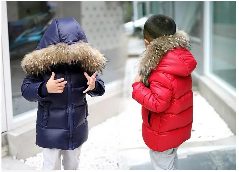 Ywstt/стеганая водонепроницаемая куртка-пуховик с воротником из натурального меха енота для мальчиков и девочек; детская верхняя одежда; теплое зимнее пальто