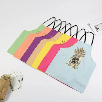 

Waterproof Adjustable Kitchen Apron Bronzing Pineapple Pattern Sleeveless Cotton Cleaning Aprons Home Cleaning Tools