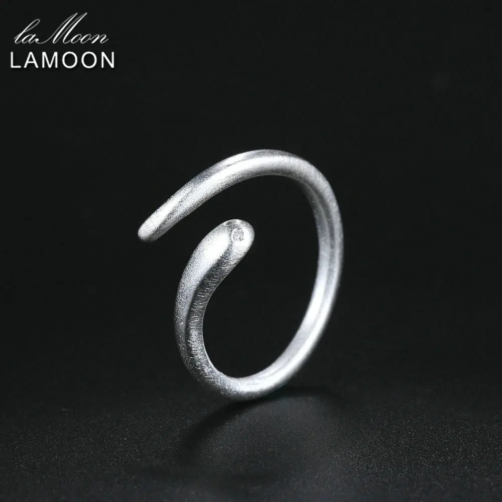 LAMOON Wiredrawing Snake 100% 925-Sterling-Silver Rings Open Design S925 Fine Jewelry For Women Cocktail Party LMRY050