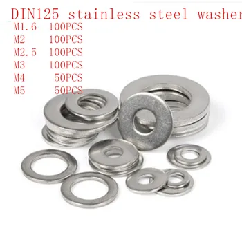 

500pcs/lot DIN125 ISO7089 M1.6 M2 M2.5 M3 M4 M5 304 Stainless Steel Flat Machine Washer Plain Washer Gaskets Assortment Kit
