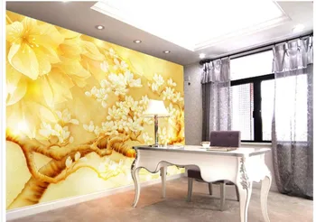 

customized wallpaper for walls Golden yellow magnolia flower color carving mural painting photos Home Decoration