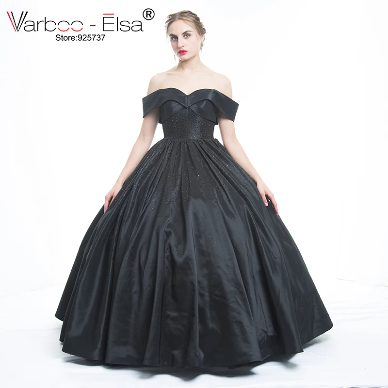 Elegant Black Ball Gown Sweetheart Neck Off Shoulder Beading Formal Evening Gowns Dresses Satin Evening Dress Vestido De Noiva black evening dresses