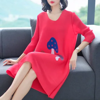 

Pleated 2019 New Spring Loose Large Size Half Sleeve Fashion Print Elegant European and American Dress