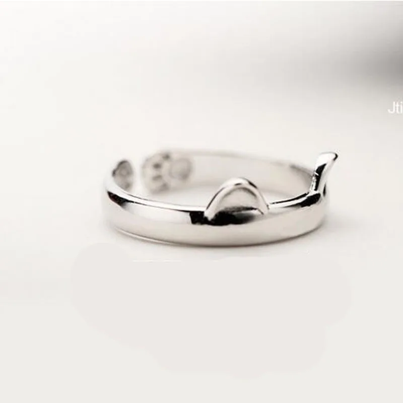 Silver Plated Cat Ear Ring Design Cute Fashion Jewelry Cat Ring For Women and Girl Gifts Adjustable charms Anel GSZR0064