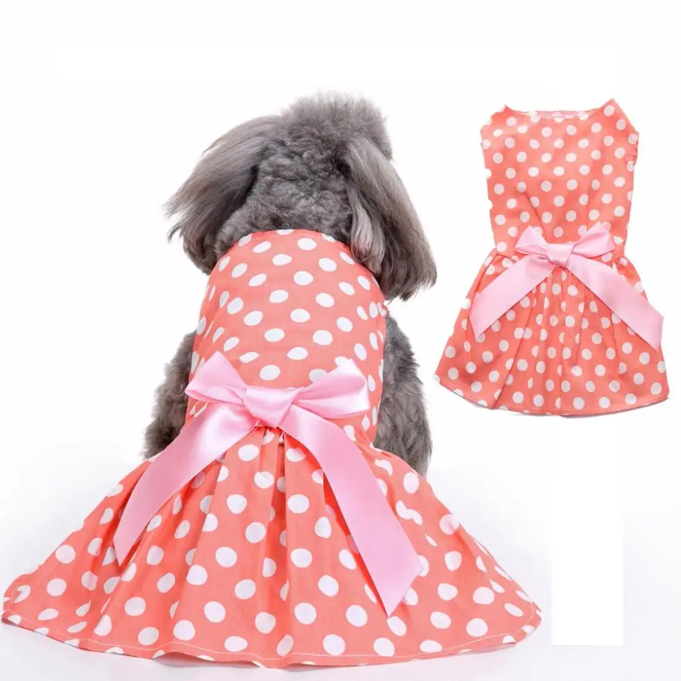 Spring Summer Pet Apparel Cute Dress Costumes Pet Clothes Orange Dots