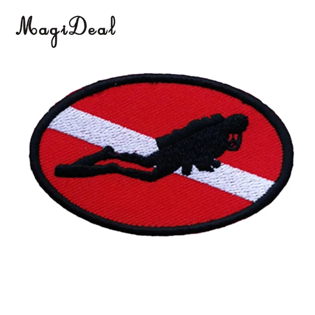MagiDeal Ellipse Diver Down Flag Patch Embroidered Iron On Sew On Scuba Diving PADI Divers Emblem Souvenir