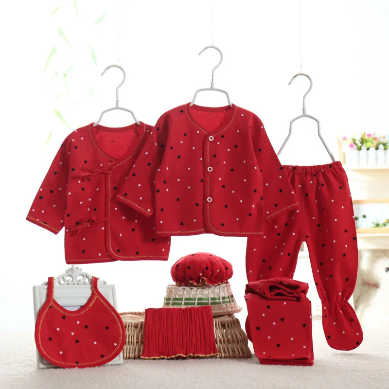 Детский хлопковый комплект одежды Одежда для новорожденных комплект детской одежды красного цвета для детей 0-3 лет, месяцев для мальчиков и девочек с принтом для младенцев, Рождественский подарок 7 шт./компл. CJM015