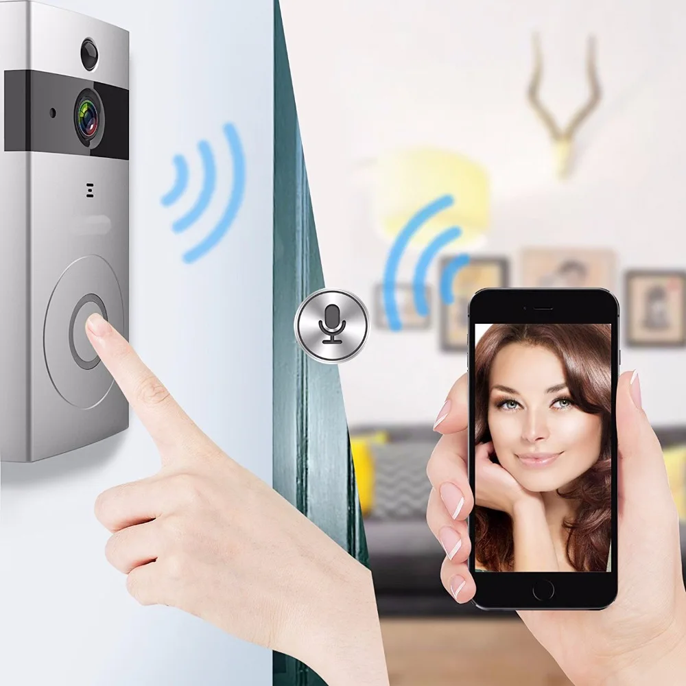 Kruiqi Video Doorbell Camera Wireless 720P Intercom Doorbell with IR Night Vision Move Detection Two-Way Audio Camera Doorbell