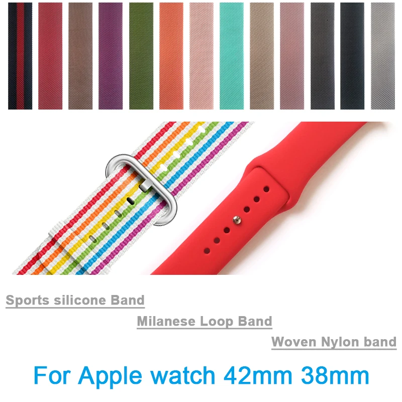 

Milanese Loop Band for Apple watch Series 4 Sports silicone Band & Rainbow stripe Woven Nylon band for iwatch 3 42mm 38mm Strap