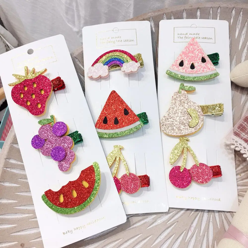 

M MISM 3Pcs/Set INS Cute Sequin Korean for Children Kids Girls Cartoon Fruit Color Hair Clips Hairpin Barrettes Hair Accessories