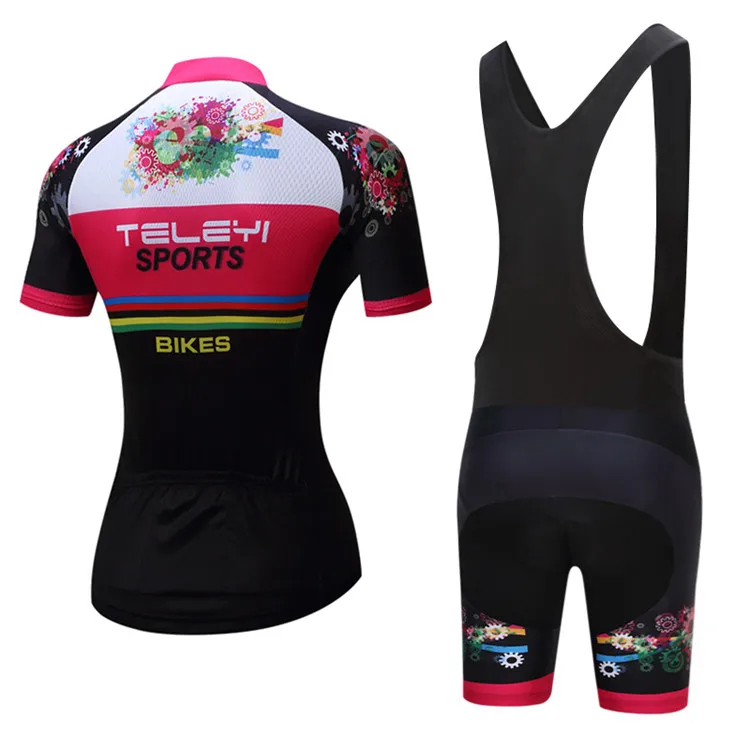 5 Black with Fashion Flower Printing Bicycle Jersey Set Outdoor Sportswear Short Sleeve Suite Quick Dry Ropa Ciclismo (15)