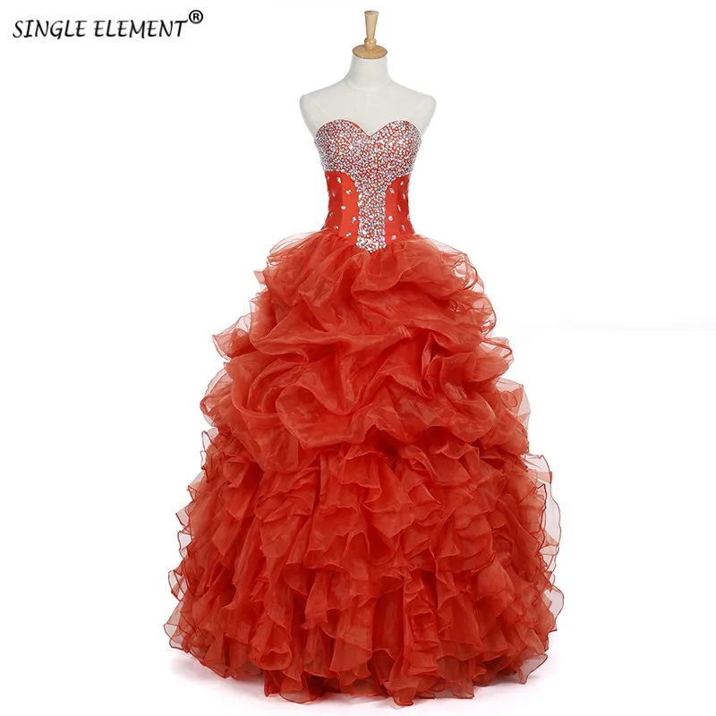 

SINGLE ELEMENT Red Organza Prom Dresses Quinceanera Robe Ball Gown