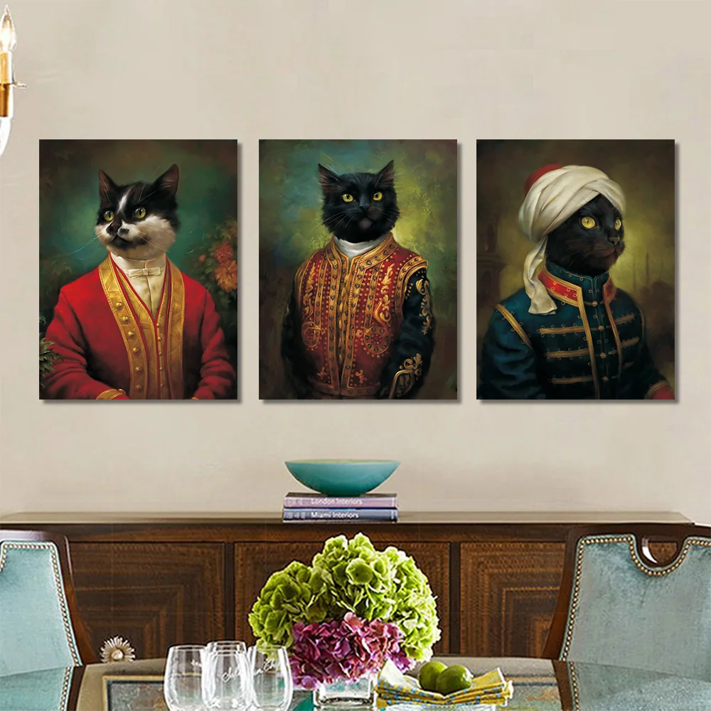 Винтажная Картина на холсте, мультяшный портрет, Cardinal Cat, настенные художественные принты, картины для украшения гостиной, плакаты и принты