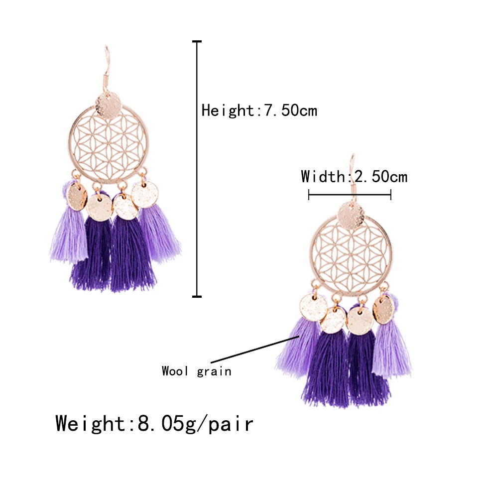 Gold color round sequins boho ethnic tassel drop earrings Women ladies fashion earring bohemia statement vintage wedding