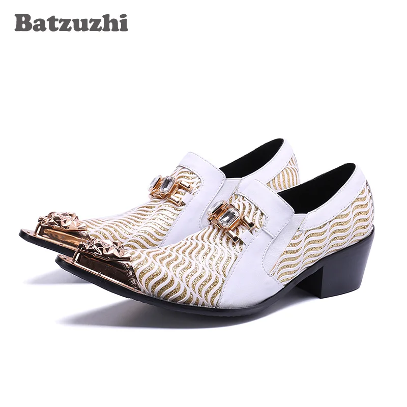 Branco Vestem Party amp; Homens Sapatas Se Wedding Shoes Formais Hombre 5 Sapatos Centímetros Bicudos Batzuzhi Zapatos White Couro 6 Genuína De Saltos Dos UOSxBqT