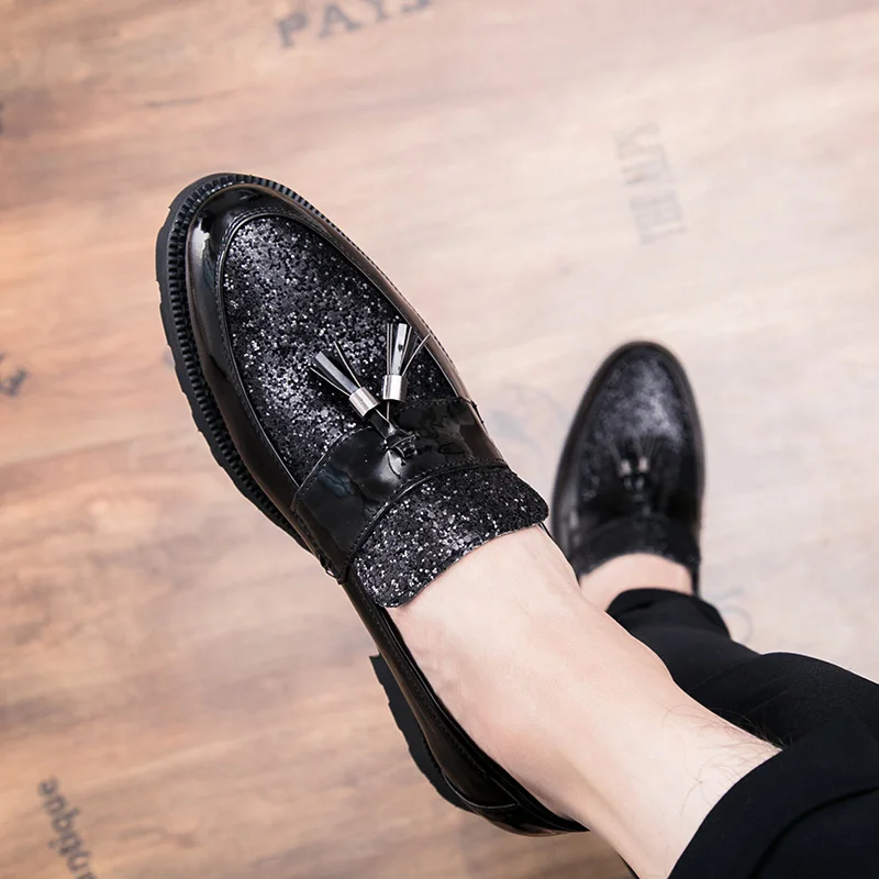 italian men designer fashion tassel leather formal shoes luxury brand wedding footwear male cool evening shiny oxford flat shoes (7)