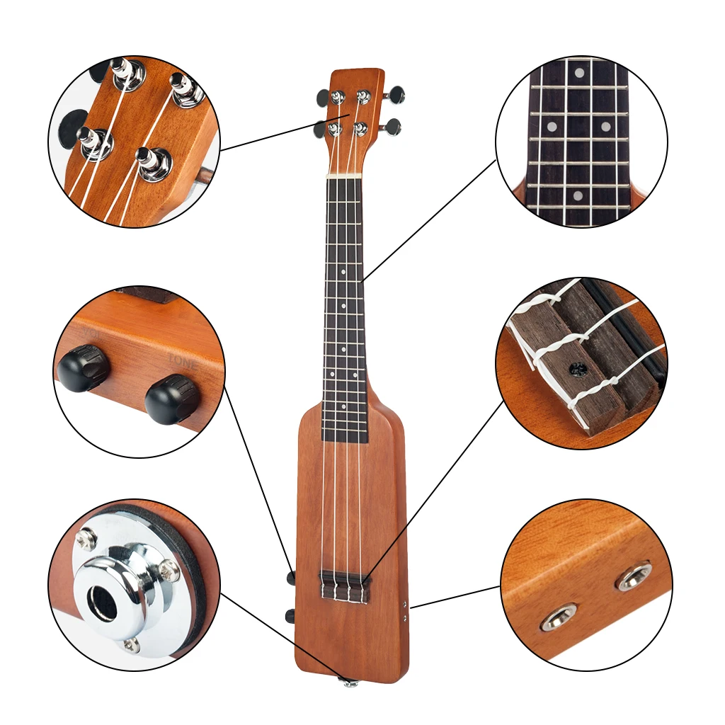 

Natrual 23" Okoume Electric Ukulele Ukelele Uke Kit W/Gig Bag 3.5mm Audio Cable Silent Electric Ukulele Concert Uke New