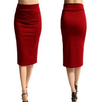 

Ladies Office Faldas Stretch Bodycon Midi Skirt Women Pencil Skirt High Waist Mid-Calf Jersey Skirt Faldas Mujer Moda 2019