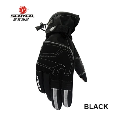 Зимние мотоциклетные перчатки Scoyco M-30 Guantes для мотокросса, спортивные теплые мужские и женские Светоотражающие теплые перчатки для езды - Цвет: Черный