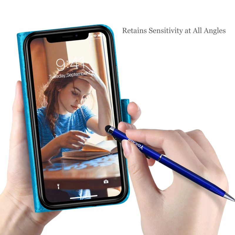 Кожаный чехол кошелек с откидной крышкой для iPhone XR сенсорным пером и полной