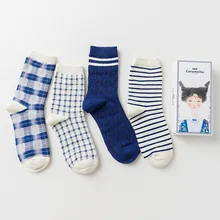 Подарочная коробка Брендовые женские коттоновые носки в стиле ретро Носки на осень-зиму Мода в полоску Носки 4 пар/кор