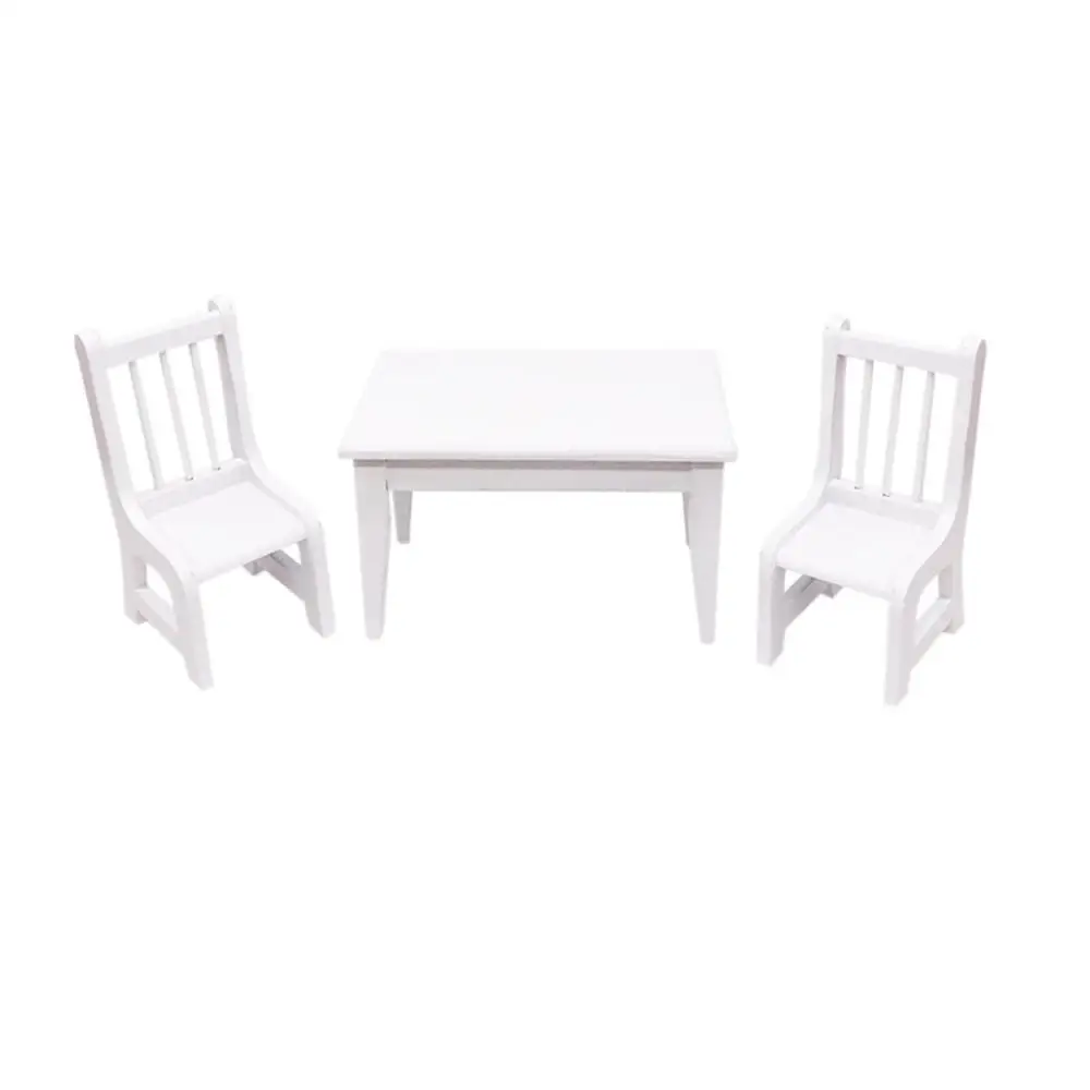  1:12 Dollhouse Miniature Furniture Wooden White Dining Table Chair Model Set Living Room Play Toys 