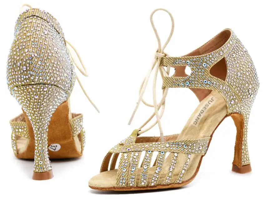 Танцевальная обувь для девочек; бальные туфли для латинских танцев; женская обувь для сальсы; обувь для танго; удобная женская обувь; JuseDanc - Цвет: gold heel 8.5cm