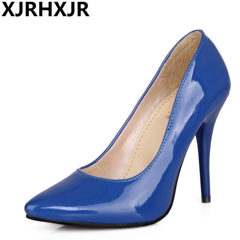 

XJRHXJR Fashion Pointed Toe Shoes Woman Office Lady Work Shoes Sexy Thin Heels Women Candy Color Pumps Big Size 32-44