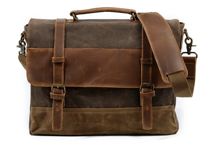 COLOR DISPLAY COFFEE of Woosir Herren-Umhängetasche, wasserdichte Computer-Laptop-Tasche aus Segeltuchleder