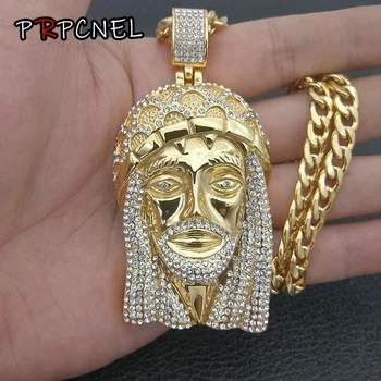 

Fashion Hip hop Jewellery 316L Stainless Steel with zircon Men's Large Jesus Christ Cross Pendant Necklace