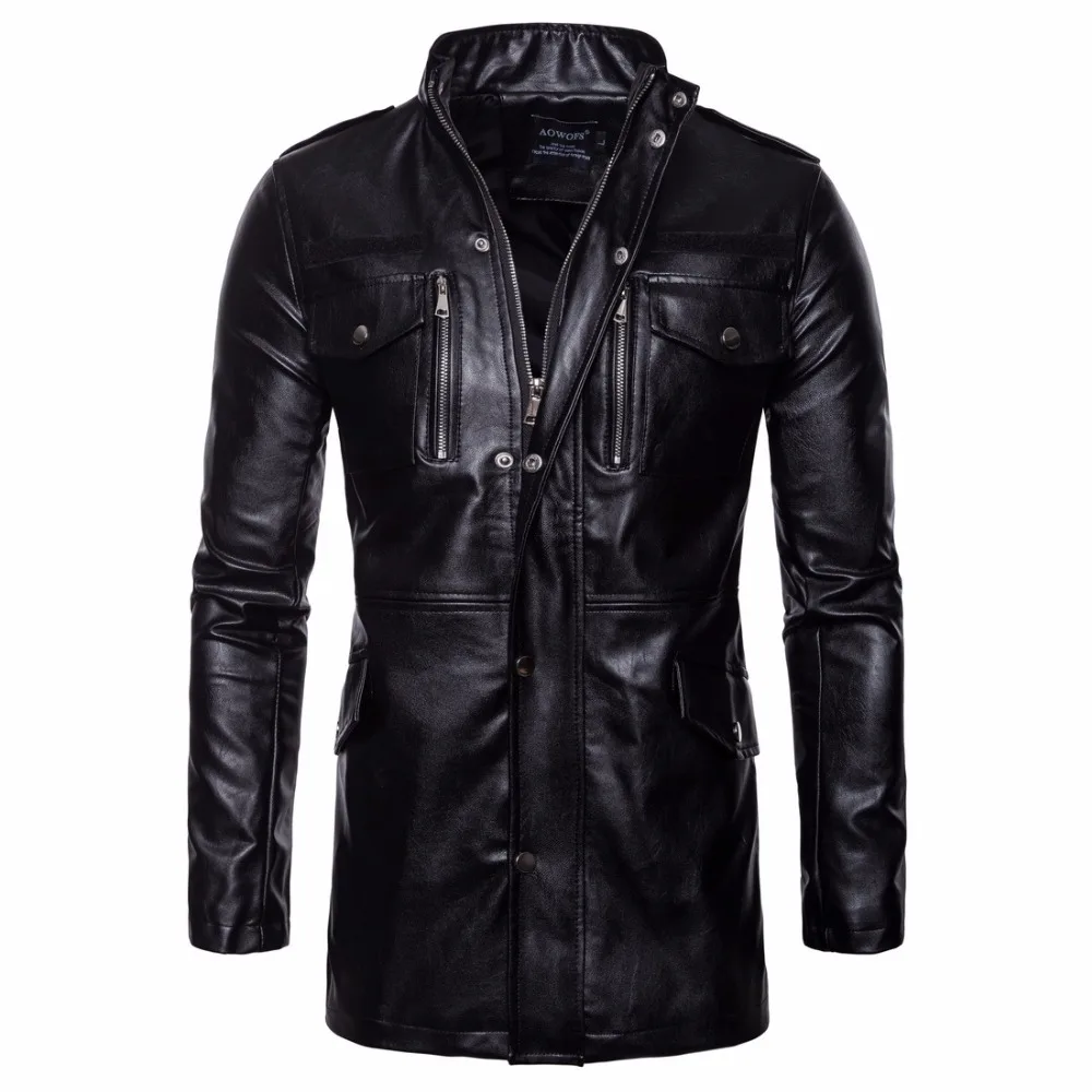 Мужская кожаная куртка средней длины на осень и зиму, мотоциклетные кожаные куртки, мужские теплые ветровки, винтажные черные куртки