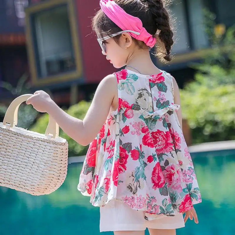 

2019 Toddler Girl Clothes Set Teenage Baby Girl Summer Clothes Sleeveless Shirts + Shorts Sets Kids Teens Outfits Cocuk Giyim 12