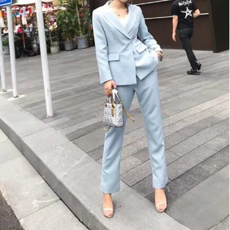 

New ladies business casual suit two-piece suit (jacket + pants) women's slim solid color suit support custom