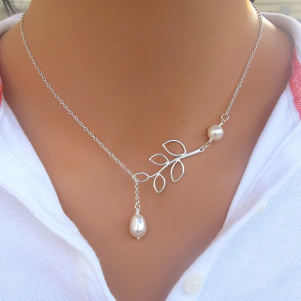 

Vienkim 2018 New Hot Sale Fashion Simple Leaves Short Of imitation pearl Necklaces Chain Of Clavicle For Women Wholesale N61