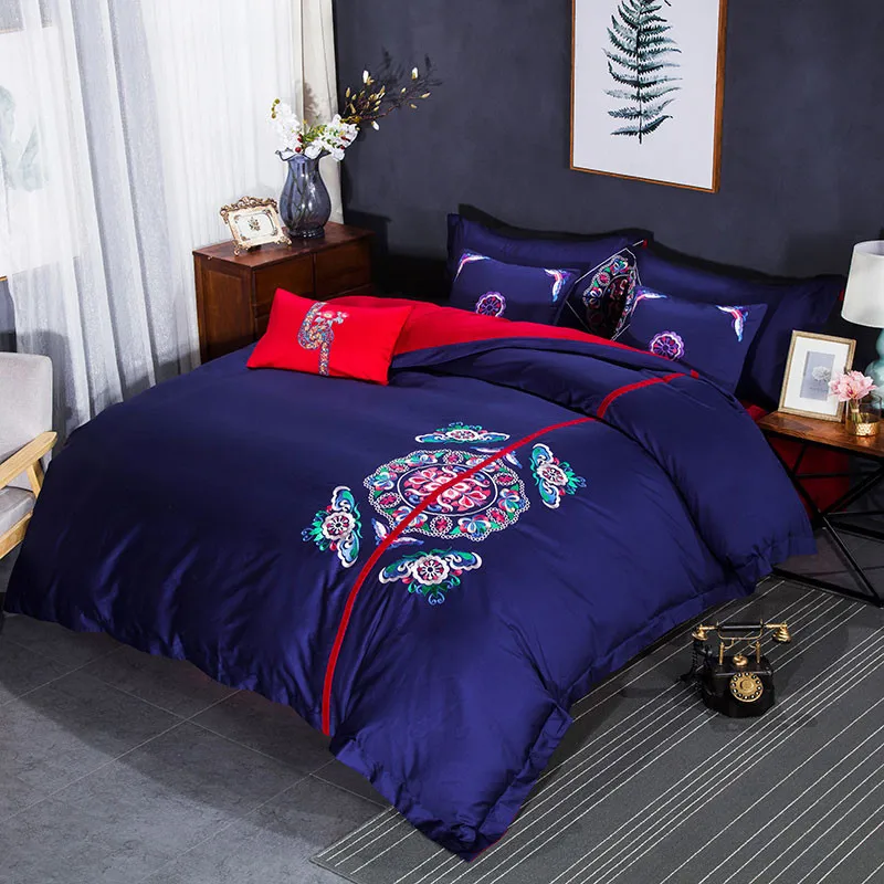 Waliicorners 60S Egypt Cotton Luxury 4/7pcs Bedding set Queen/King Size Embroidery style Bed set Duvet cover Bed linen Pillowcases 62 _45A3896