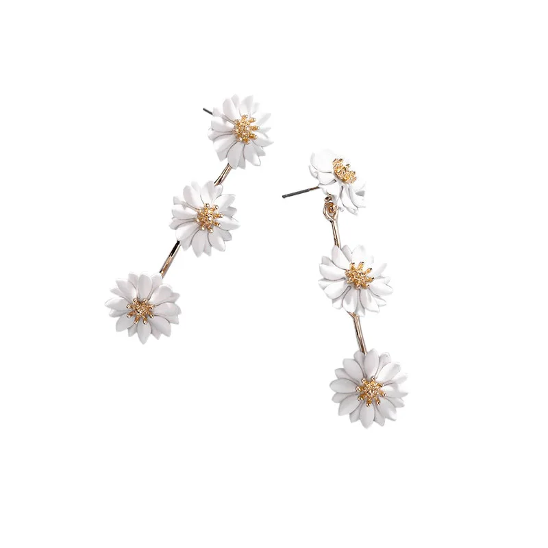 

2019 Summer Popular Painted Floral Drop Earring Daisy Flower Dangle Earrings for Women