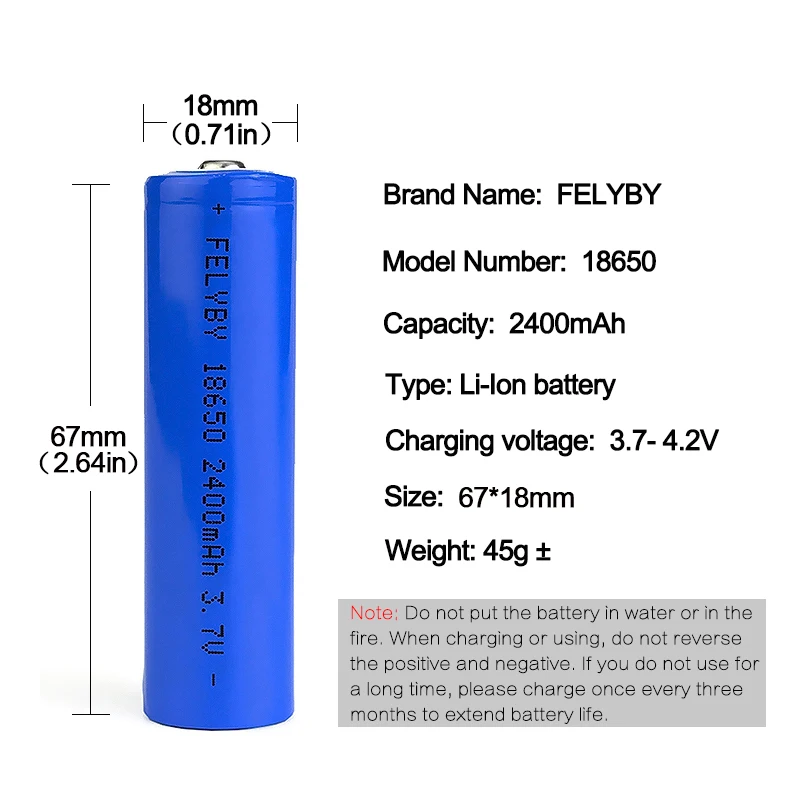 FELYBY 18650 батарея высокого качества аккумуляторная 3 7 V батареи 2400mAh bateria литиевая