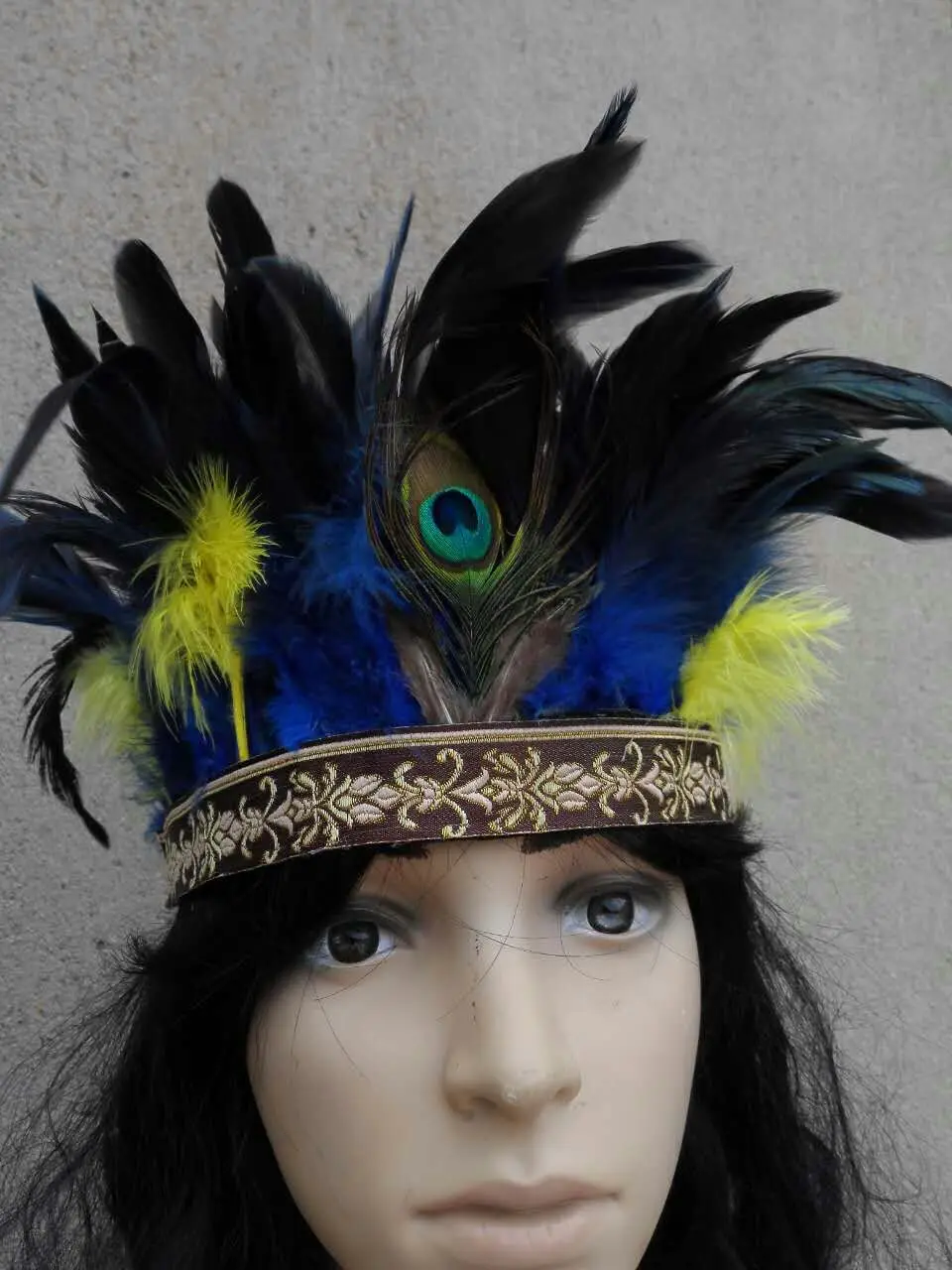 7inch tall royal blue feather headdress 