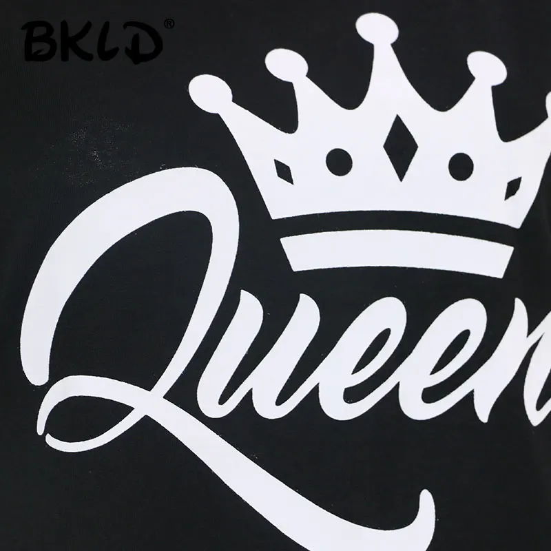 BKLD King queen парные футболки с принтом короны одежда для пар летняя футболка повседневные топы с круглым вырезом Футболка для влюбленных