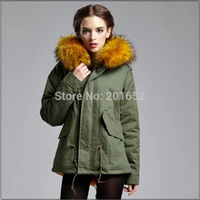 Зимние Повседневное Для женщин енотовидная собака Куртка с воротником из натурального меха Army Green пиджаки Пальто для будущих мам куртка зимняя куртка Для женщин парка Пальто для будущих мам Mrs Мех животных S