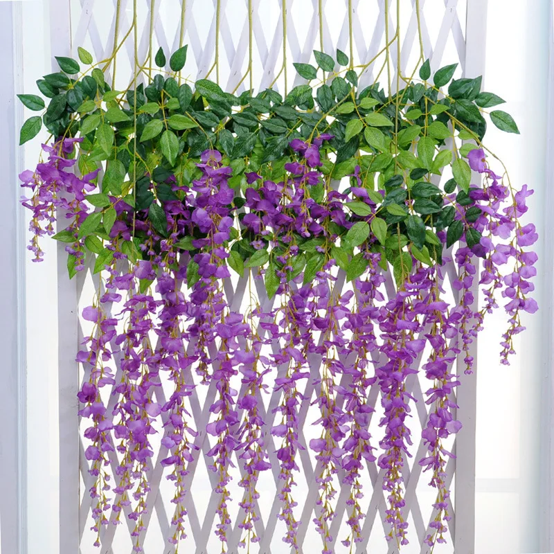 

E-doo Artificial Flower Fake Wisteria Vine Silk Hydrangea Rattan Trailing Flowers Garland Hanging Home Party Wedding Decor