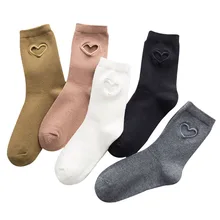 5 пар,, женские хлопковые носки, модные повседневные женские носки в студенческом стиле с вышивкой и сердечком, носки для девочек, Meias Sox