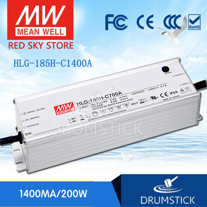 

MEAN WELL HLG-185H-C1400A 71V ~ 143V 1400mA HLG-185H-C 200.2W LED Driver Power Supply A Type