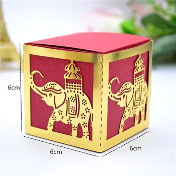 

Indian elephant laser cut gold sleeve combined cube favor box