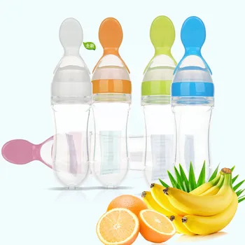 

90ml Baby Care Feeding Bottle Silicone Extrusion Type Feeding Infant Kids Spoon Rice Paste Feeding Bottle Climbing Accessories
