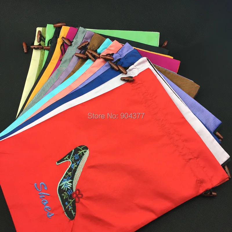 

Reusable Embroidered High heels Shoe Bags Storage for Travel Women Drawstring Bag Silk Fabric Socks Shoes Pouch Bag 50pcs/llot