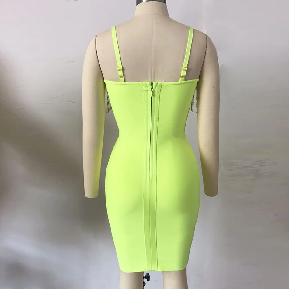 Summer New Women Fashion Sexy Bandage Dress Fluorescent Green Spaghetti Mini Dress Celebrity evening Party Vestidos