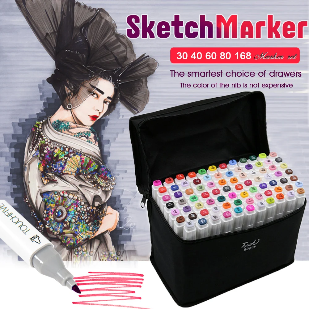 

Touchfive 60 Colors Pen Marker Set Dual Head Sketch Markers Brush Pen For Draw Manga Animation Design Art Supplies